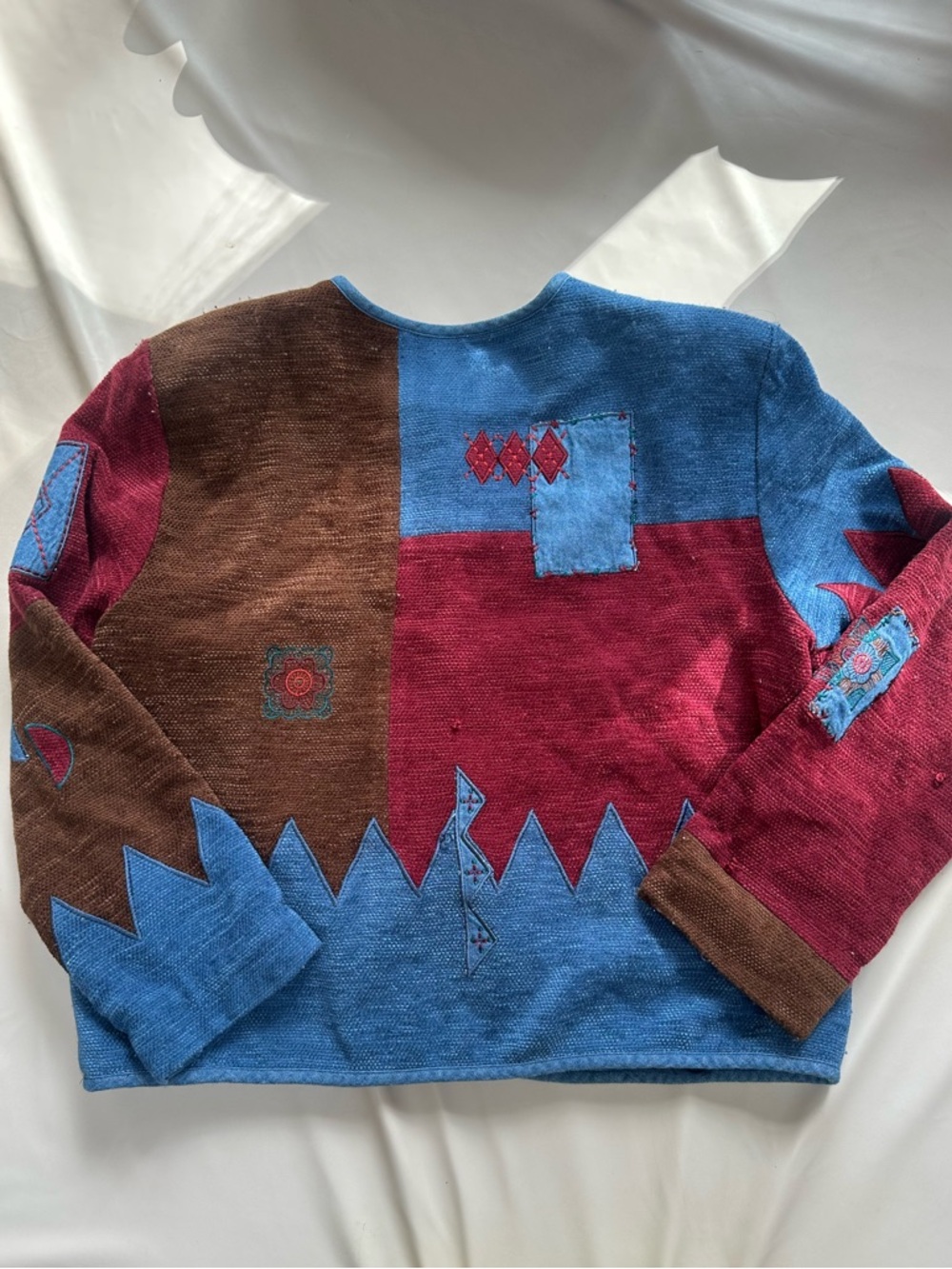 Koret Brown Denim-Trim Patchwork Embroidered Cardigan - Picture 4 of 7